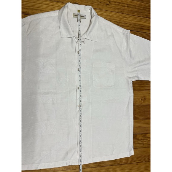 Tommy Bahama Loop Collar Men Short Sleeve Hawaiian Shirt Beige 100% Silk Large - Picture 7 of 8